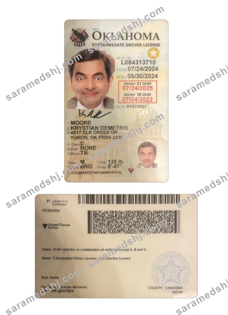 USA Oklahoma under 21 driving license